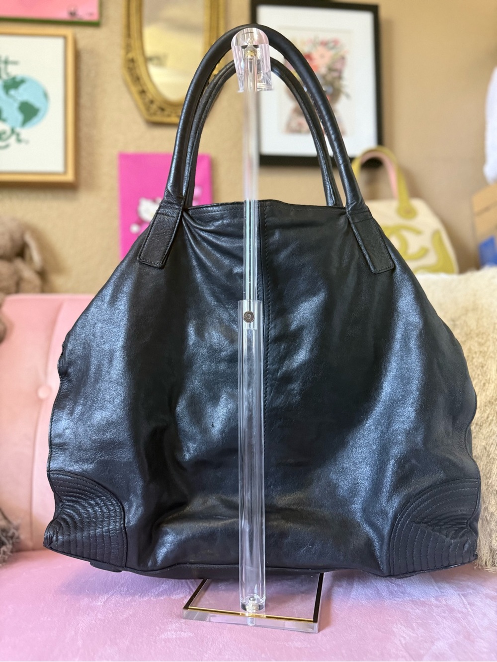 💯Auth! ALEXANDER MCQUEEN Large De Manta Tote in black leather. Silver hardware - Picture 5 of 16